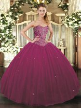  Fuchsia Sweet 16 Dress Military Ball and Sweet 16 and Quinceanera with Beading Sweetheart Sleeveless Lace Up