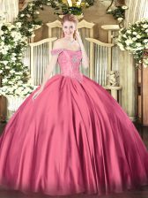  Off The Shoulder Sleeveless Lace Up Quinceanera Dresses Hot Pink Satin