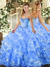 Hot Selling Organza Sleeveless Floor Length Sweet 16 Dresses and Beading and Ruffled Layers