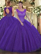 Fashionable Sleeveless Floor Length Beading Backless Sweet 16 Dresses with Purple