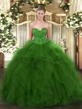 Shining Ball Gowns Sweet 16 Dress Green Sweetheart Tulle Sleeveless Floor Length Lace Up