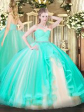  Apple Green Sleeveless Beading and Lace and Ruffles Floor Length 15th Birthday Dress