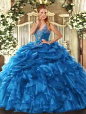 Sleeveless Beading and Ruffles and Pick Ups Lace Up Quinceanera Gowns