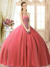 Dynamic Sweetheart Sleeveless Lace Up Ball Gown Prom Dress Coral Red Tulle