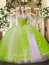  Floor Length Ball Gowns Sleeveless Yellow Green Quinceanera Dresses Lace Up