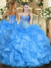  Sweetheart Sleeveless Lace Up Quinceanera Dresses Baby Blue Organza