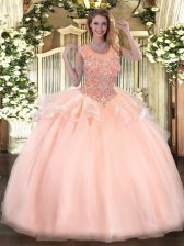 Adorable Peach Sleeveless Beading Floor Length 15 Quinceanera Dress