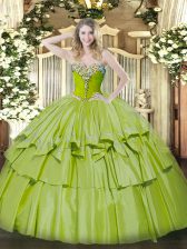 Ideal Sweetheart Sleeveless Organza and Taffeta 15 Quinceanera Dress Beading and Ruffled Layers Lace Up