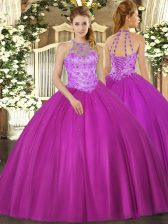 Exquisite Beading Quinceanera Gown Fuchsia Lace Up Sleeveless Floor Length