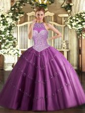 Dazzling Tulle Sleeveless Floor Length Quinceanera Gown and Beading and Appliques