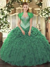 Fancy Green Sleeveless Beading and Ruffles Floor Length Ball Gown Prom Dress