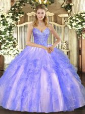  Lavender Tulle Lace Up Quinceanera Dress Sleeveless Floor Length Beading and Ruffles