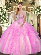 Noble Floor Length Lilac Ball Gown Prom Dress Strapless Sleeveless Lace Up