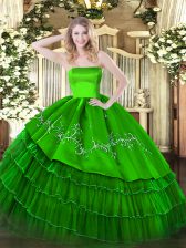  Green Sleeveless Organza and Taffeta Zipper Quinceanera Gowns for Military Ball and Sweet 16 and Quinceanera