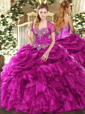  Sweetheart Sleeveless Lace Up Ball Gown Prom Dress Fuchsia Organza