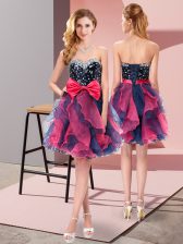  Beading and Ruffles and Bowknot Prom Dress Multi-color Lace Up Sleeveless Mini Length