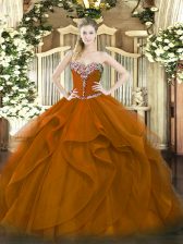 Sexy Brown Sleeveless Tulle Lace Up 15 Quinceanera Dress for Military Ball and Sweet 16 and Quinceanera