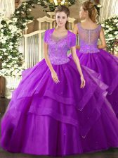  Floor Length Ball Gowns Sleeveless Eggplant Purple Sweet 16 Dress Clasp Handle