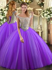 Designer Sleeveless Floor Length Beading Lace Up Sweet 16 Quinceanera Dress with Lavender