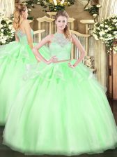  Apple Green Zipper Sweet 16 Dresses Lace Sleeveless Floor Length