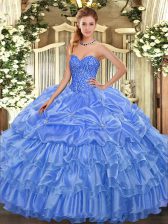 Graceful Organza Sweetheart Sleeveless Lace Up Beading and Ruffled Layers and Pick Ups Sweet 16 Dress in Baby Blue