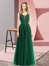 Floor Length Empire Sleeveless Dark Green Prom Gown Backless