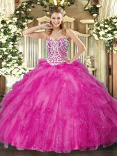  Ball Gowns 15 Quinceanera Dress Fuchsia Sweetheart Tulle Sleeveless Floor Length Lace Up