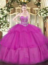  Sleeveless Lace Up Floor Length Beading and Ruffled Layers Quinceanera Dress