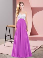  Floor Length Empire Sleeveless Fuchsia Prom Dresses Lace Up