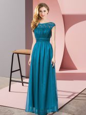  Teal Sleeveless Floor Length Lace Zipper Prom Party Dress