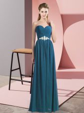  Beading Prom Gown Teal Lace Up Sleeveless Floor Length