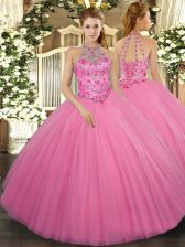  Rose Pink Sleeveless Beading Floor Length 15 Quinceanera Dress
