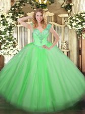 Beauteous Tulle Lace Up 15th Birthday Dress Sleeveless Floor Length Beading