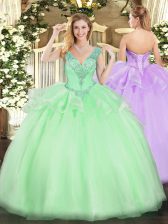 Spectacular Sleeveless Floor Length Beading Lace Up 15th Birthday Dress with Apple Green