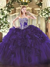 Noble Sleeveless Lace Up Floor Length Beading and Ruffles Sweet 16 Quinceanera Dress