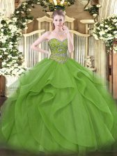  Olive Green Sleeveless Tulle Lace Up Quince Ball Gowns for Military Ball and Sweet 16 and Quinceanera