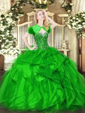 Fabulous Organza Sweetheart Sleeveless Lace Up Beading and Ruffles Sweet 16 Dress in Green