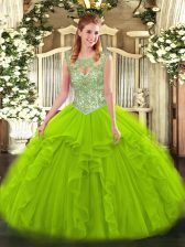  Scoop Sleeveless Quinceanera Gowns Floor Length Beading and Ruffles Tulle