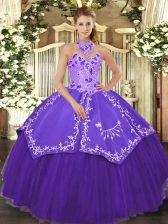  Purple Halter Top Lace Up Beading and Embroidery Sweet 16 Quinceanera Dress Sleeveless