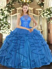 Captivating Sleeveless Floor Length Beading and Ruffles Lace Up Quinceanera Gowns with Teal 