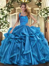 New Style Ruffles Quinceanera Dresses Baby Blue Lace Up Sleeveless Floor Length