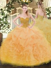 Hot Selling Gold Sleeveless Beading and Ruffles Floor Length 15 Quinceanera Dress