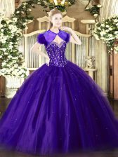  Tulle Sleeveless Floor Length Quinceanera Dress and Beading
