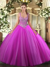 Flirting Floor Length Ball Gowns Sleeveless Fuchsia Vestidos de Quinceanera Lace Up