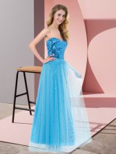 Charming Blue Sweetheart Neckline Sequins Prom Evening Gown Sleeveless Lace Up