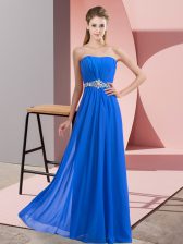  Sleeveless Floor Length Beading Lace Up with Blue