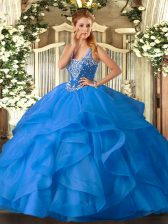  Floor Length Ball Gowns Sleeveless Baby Blue 15th Birthday Dress Lace Up