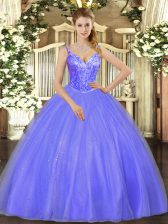  Lavender V-neck Lace Up Beading Quinceanera Gown Sleeveless