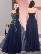  Navy Blue Prom Dress Prom and Party with Embroidery Sweetheart Sleeveless Lace Up