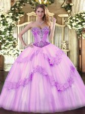 Luxury Floor Length Ball Gowns Sleeveless Lilac 15th Birthday Dress Lace Up